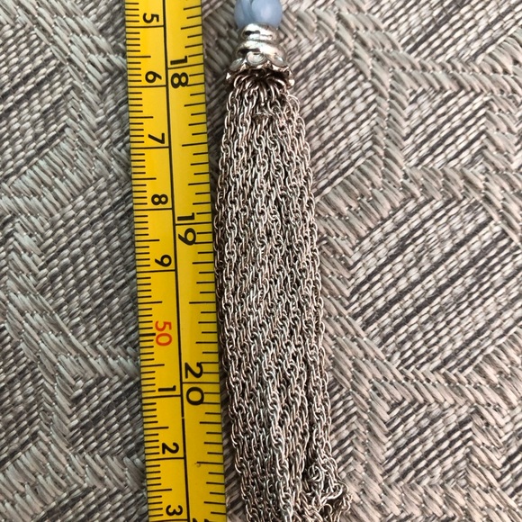 🪅 2 /$12 Banana Republic Silver Tassel Pendant Necklace with Blue Beads - Picture 8 of 9